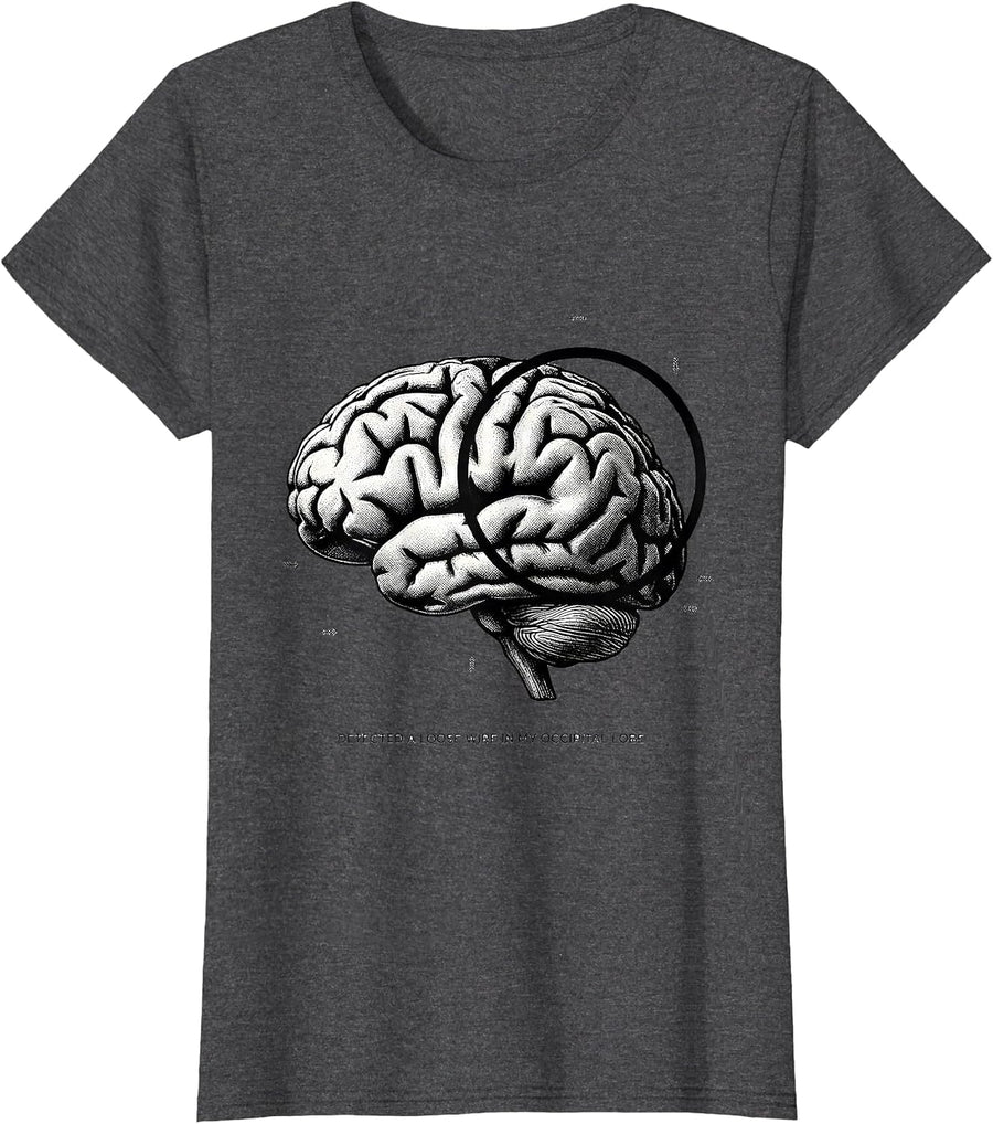 Women's Detected A Loose Wire In My Occipital Lobe Science Humor T-Shirt - Dark Heather Grey