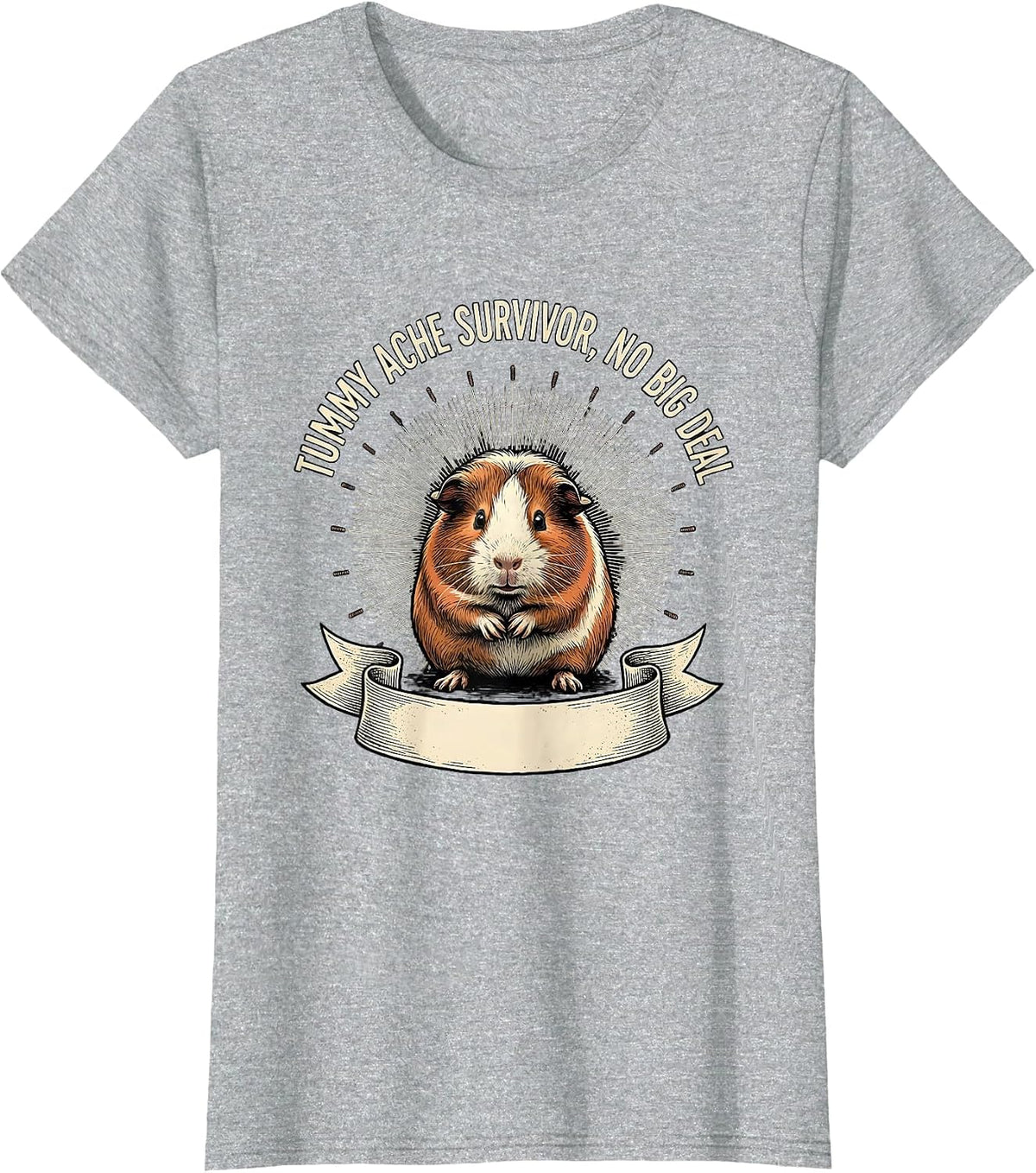 Women's Tummy Ache Survivor No Big Deal Funny Guinea Pig Meme Humor T-Shirt - Heather Grey