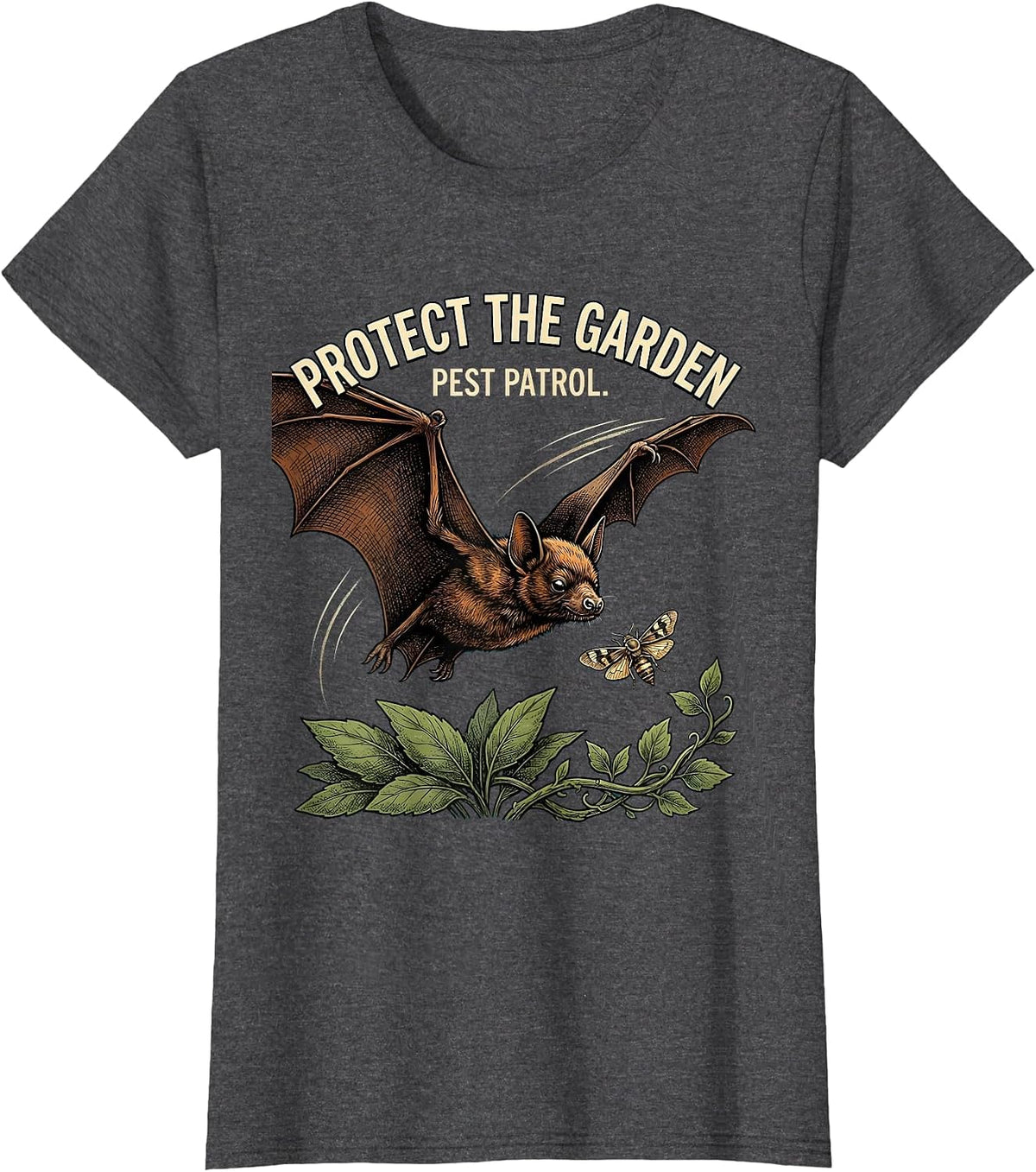 Women's Protect The Garden Pest Patrol Bat Lover Wildlife T-Shirt - Dark Heather Grey