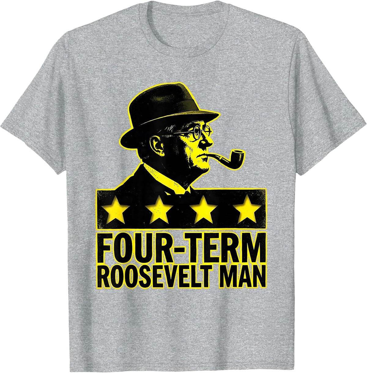 Men's Four-Term Roosevelt Man Stencil Graphic History Buff Humor T-Shirt - Heather Grey