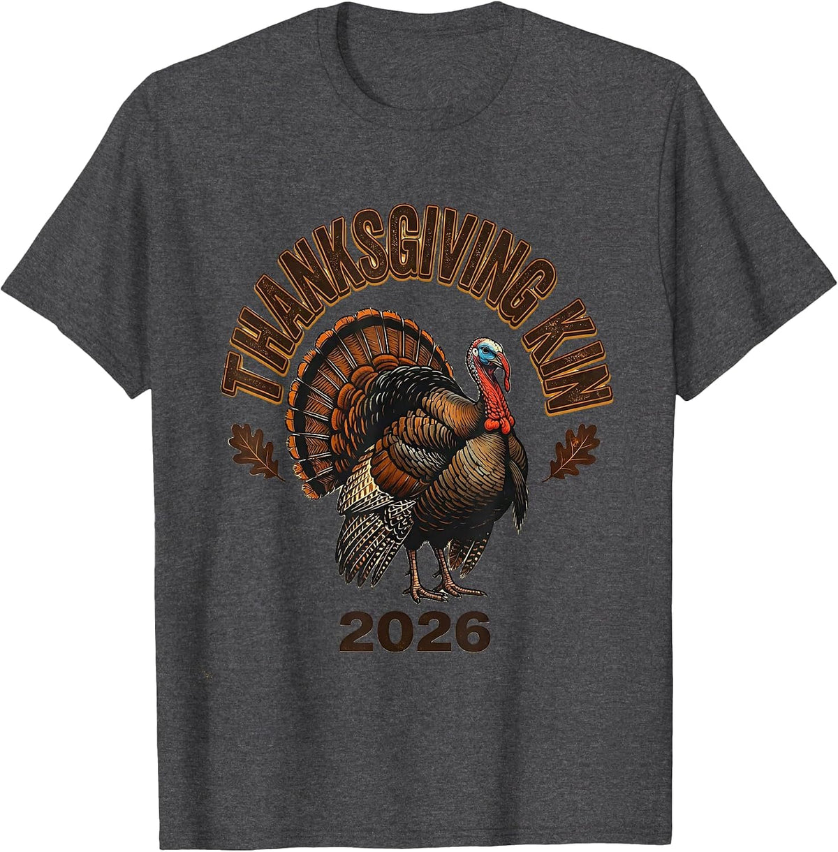 Thanksgiving Kin 2026 Vintage Family Crew Matching Turkey T-Shirt - Dark Heather Grey