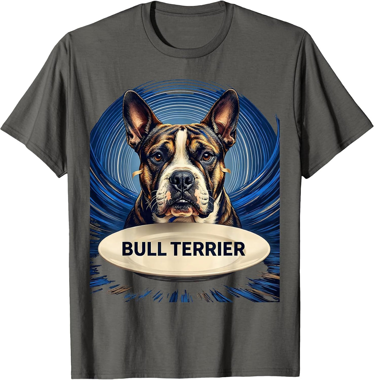 Bull Terrier Van Gogh Style Starry Night Dog Breed Portrait T-Shirt - Asphalt Grey