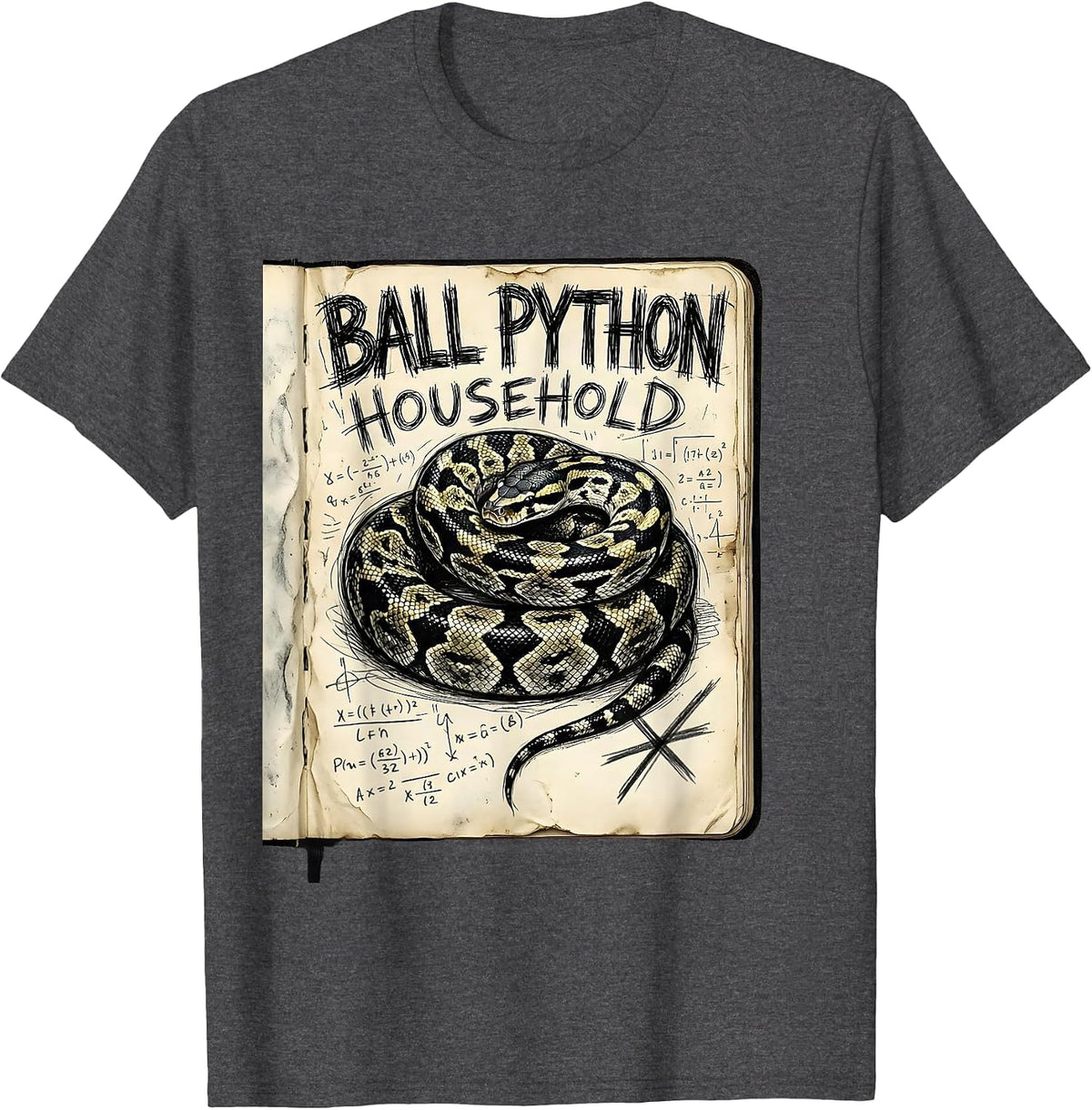 Ball Python Household Hand-Sketched Snake Lover Humor T-Shirt - Dark Heather Grey
