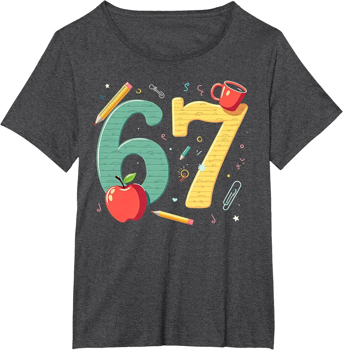 Six Seven 67 Teacher School Meme Vibes T-Shirt - Dark Heather Grey
