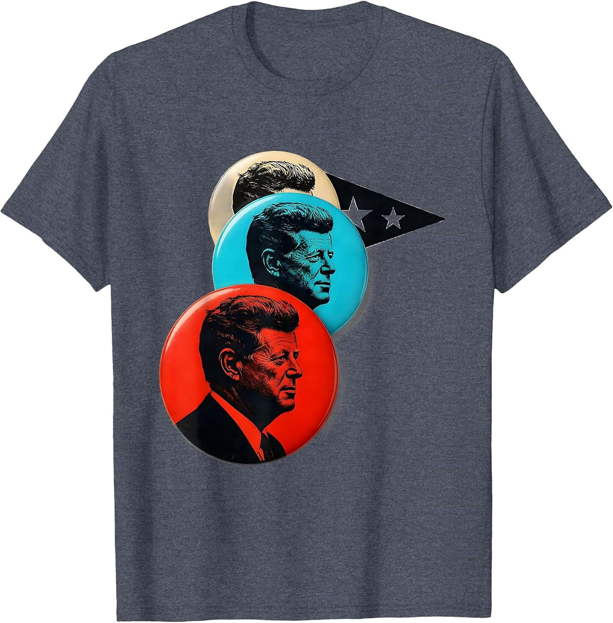 JFK Campaign Buttons Retro Political Nostalgia T-Shirt - Heather Blue