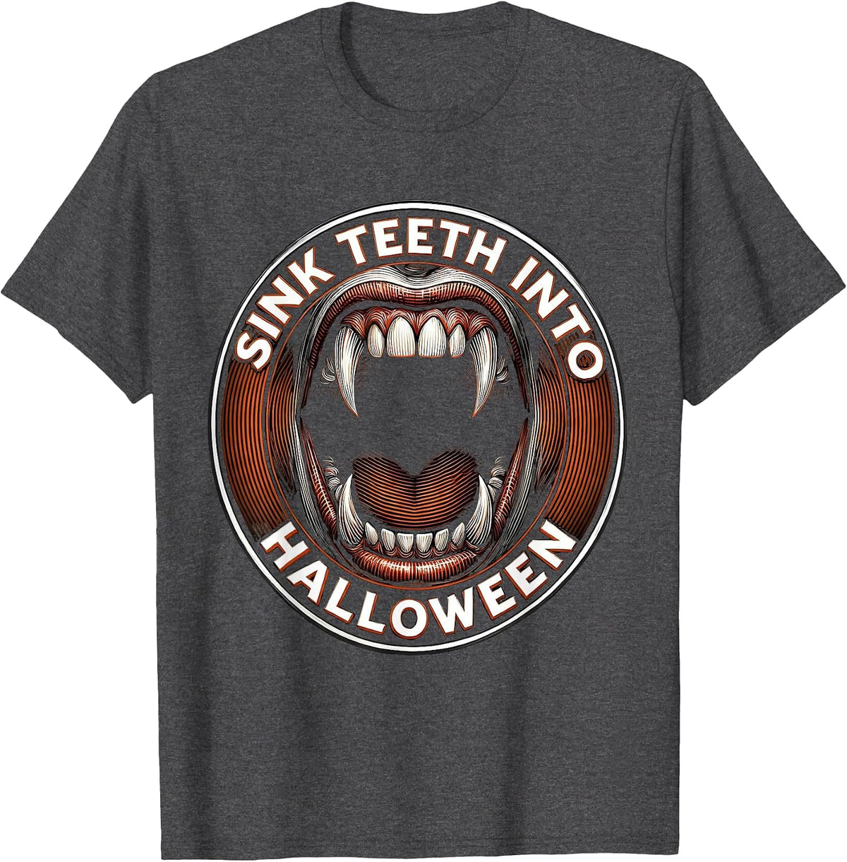 Sink Teeth Into Halloween Dental Design T-Shirt - Dark Heather Grey
