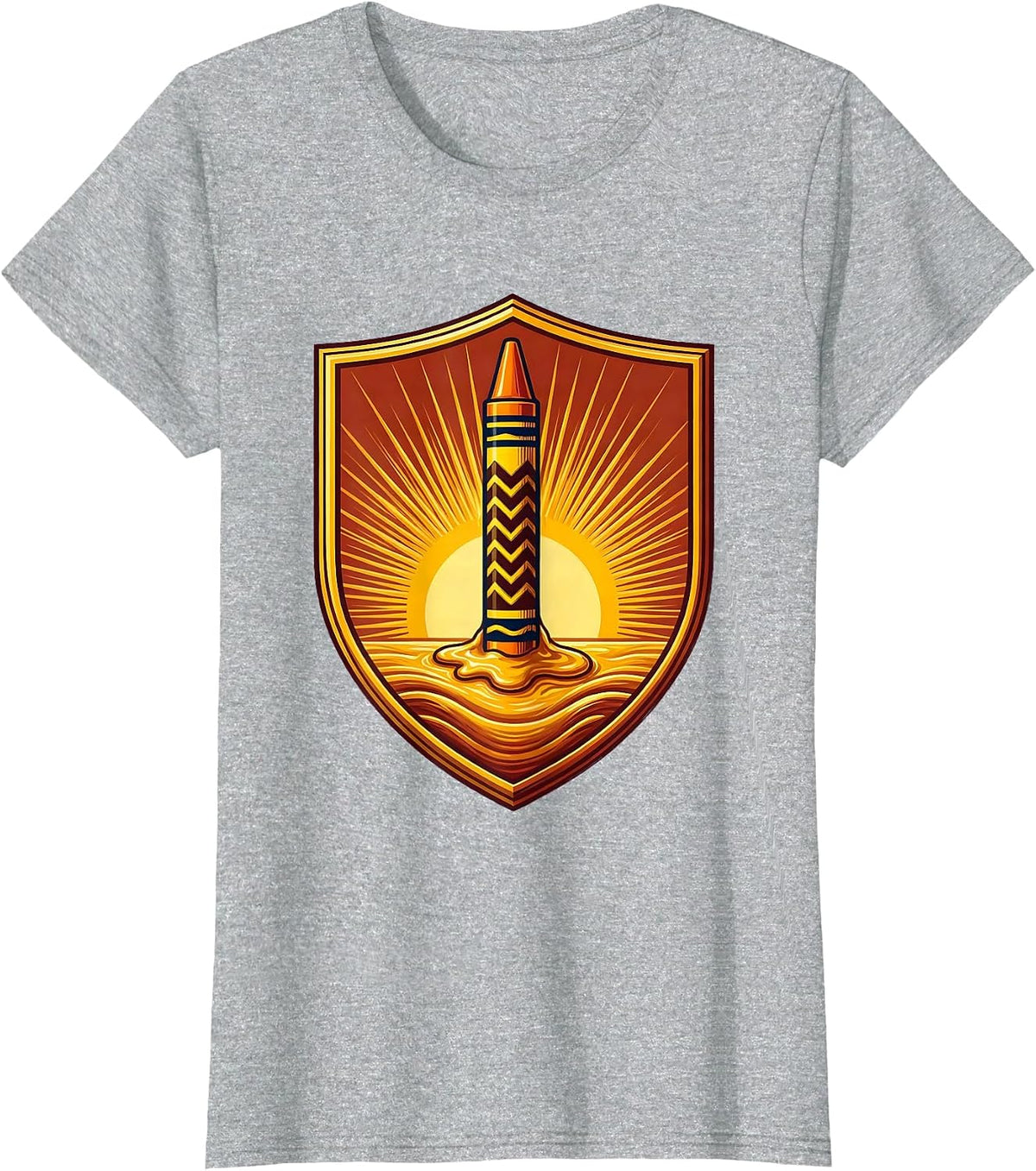 Kindergarten Teacher Crayon Sunrise Illustration T-Shirt - Heather Grey