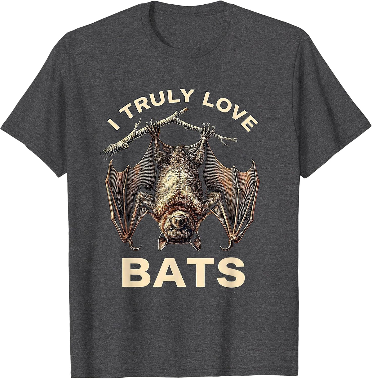 I Truly Love Bats Crosshatch Bat Lover Wildlife Conservation T-Shirt - Dark Heather Grey