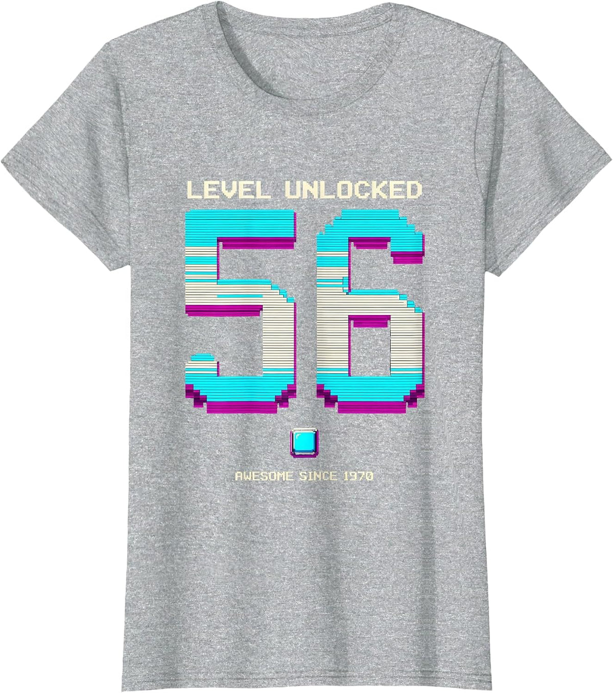 Level 56 Unlocked Awesome Since 1970 Pixel Art Gamer T-Shirt - Heather Grey
