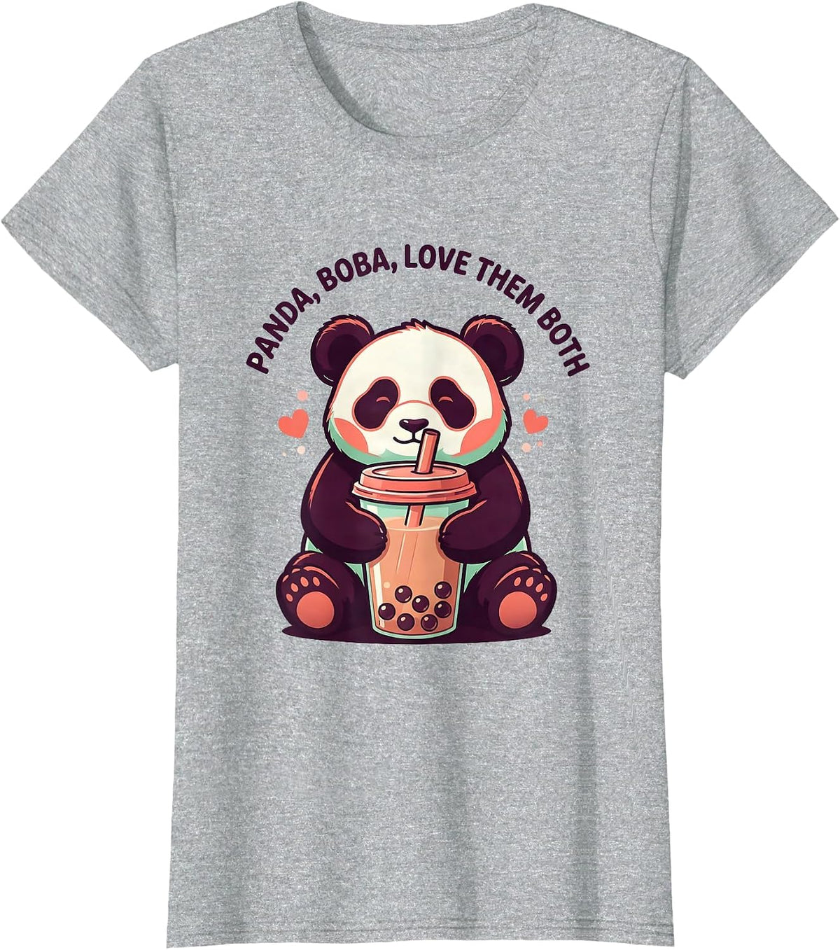 Women's Panda Boba Love Them Both Cute Kawaii Anime Animal Bubble T-Shirt - Heather Grey