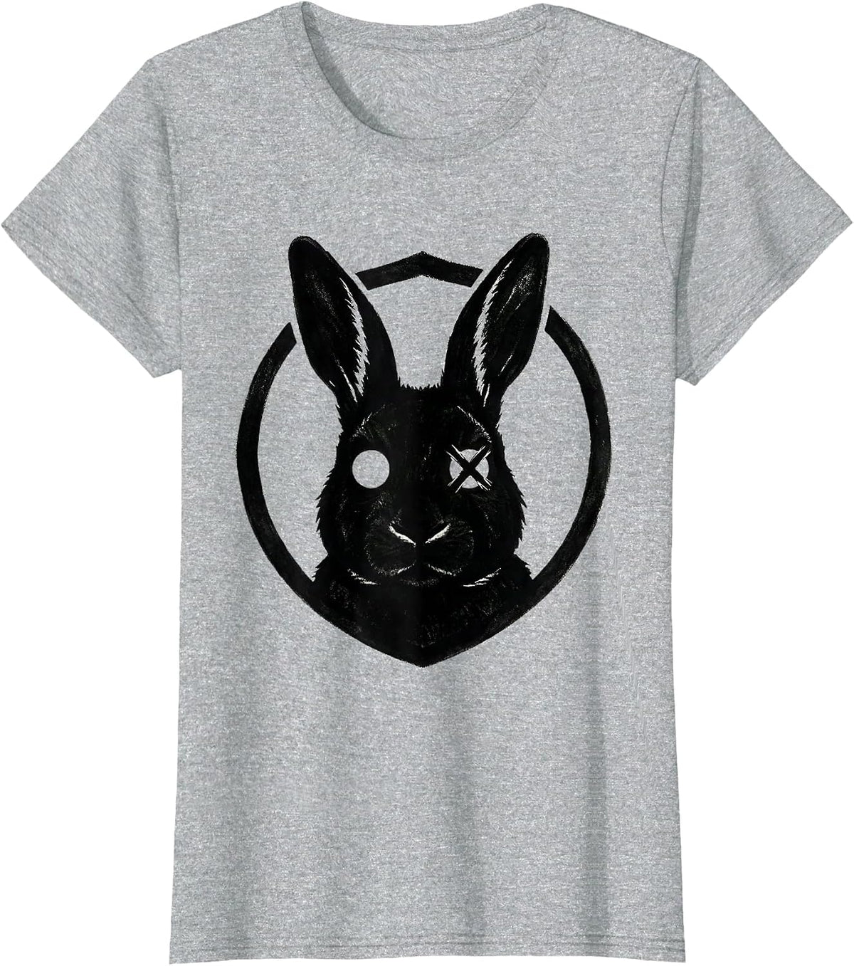 Women's Circular Shield Stencil Bunny Alt Goth Horror Aesthetic T-Shirt - Heather Grey