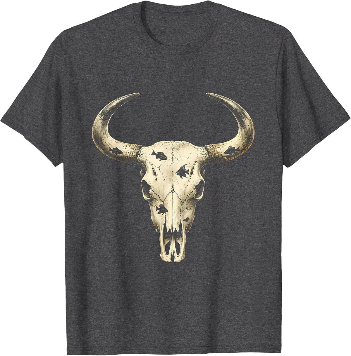 Men's Underwater Cow Tropical Fish Ocean Scene T-Shirt - Dark Heather Grey