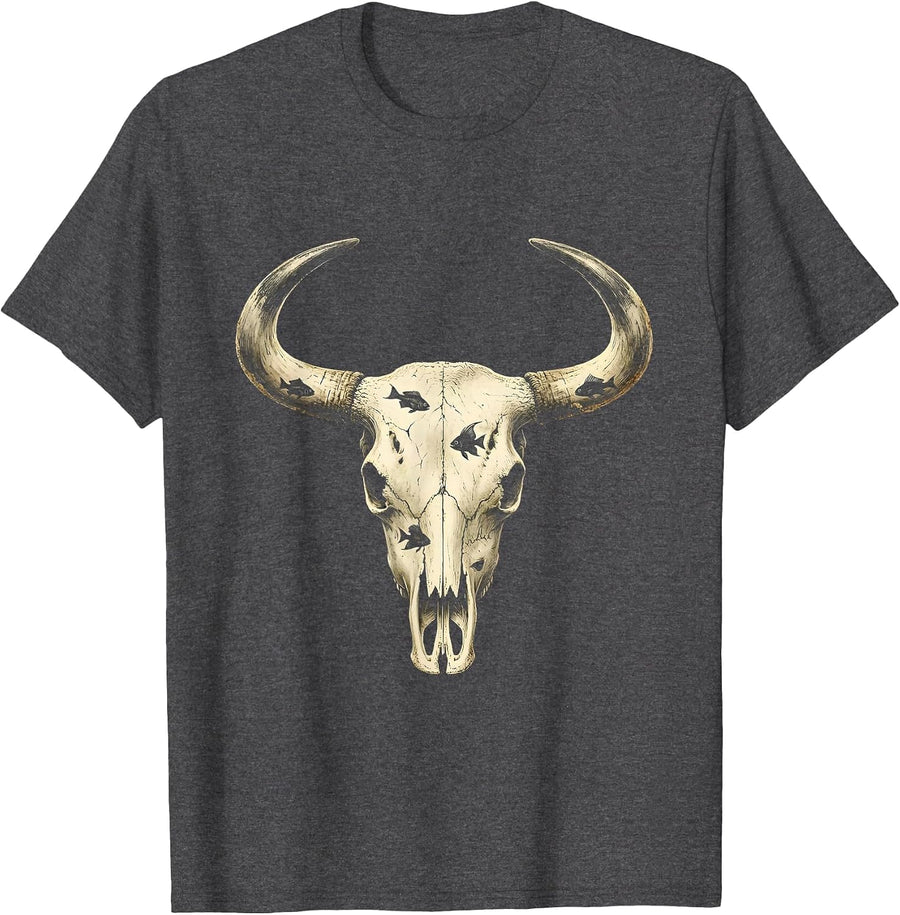Men's Underwater Cow Tropical Fish Ocean Scene T-Shirt - Dark Heather Grey