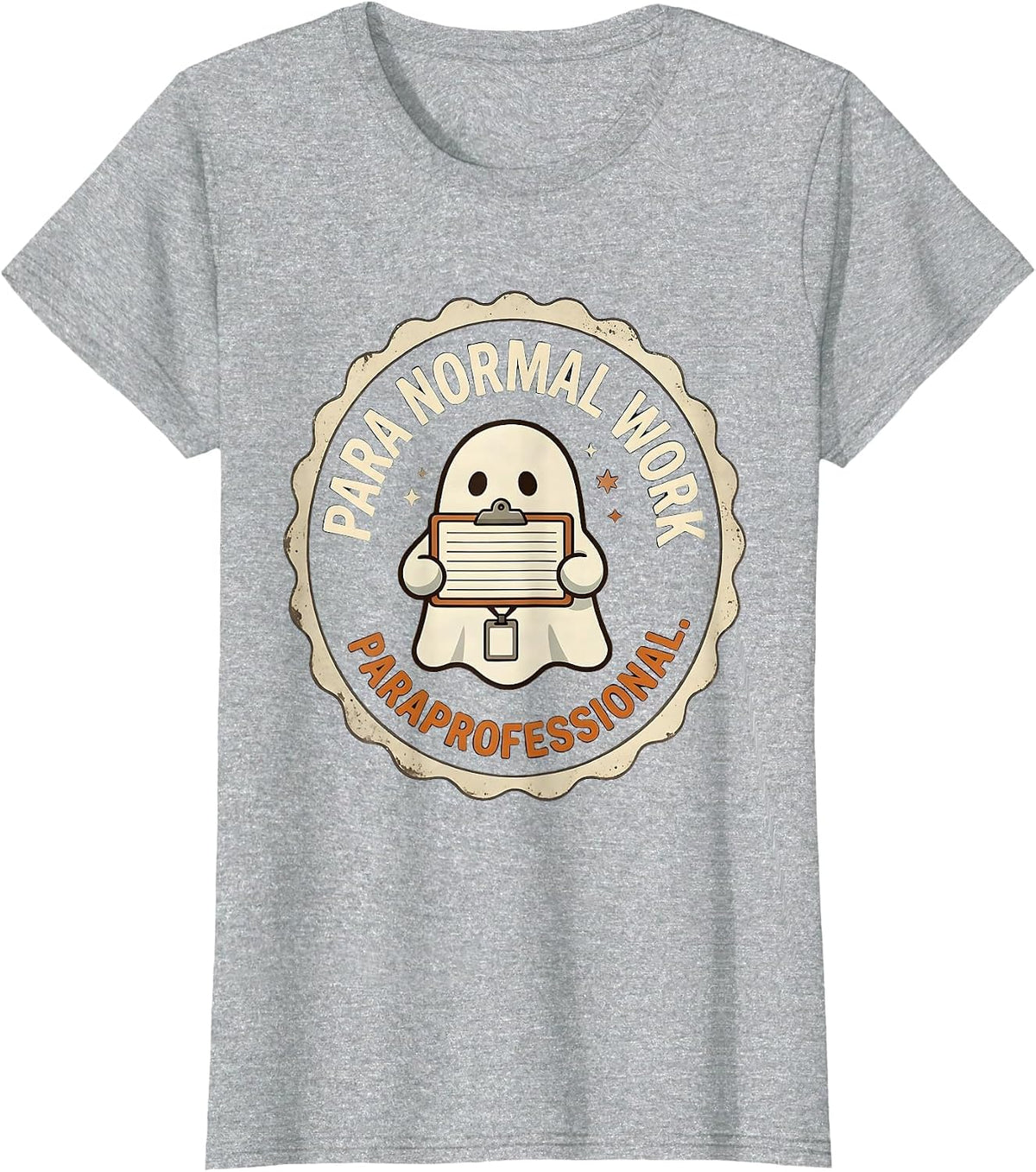 Para Normal Work Paraprofessional Ghost Halloween Emblem T-Shirt - Heather Grey