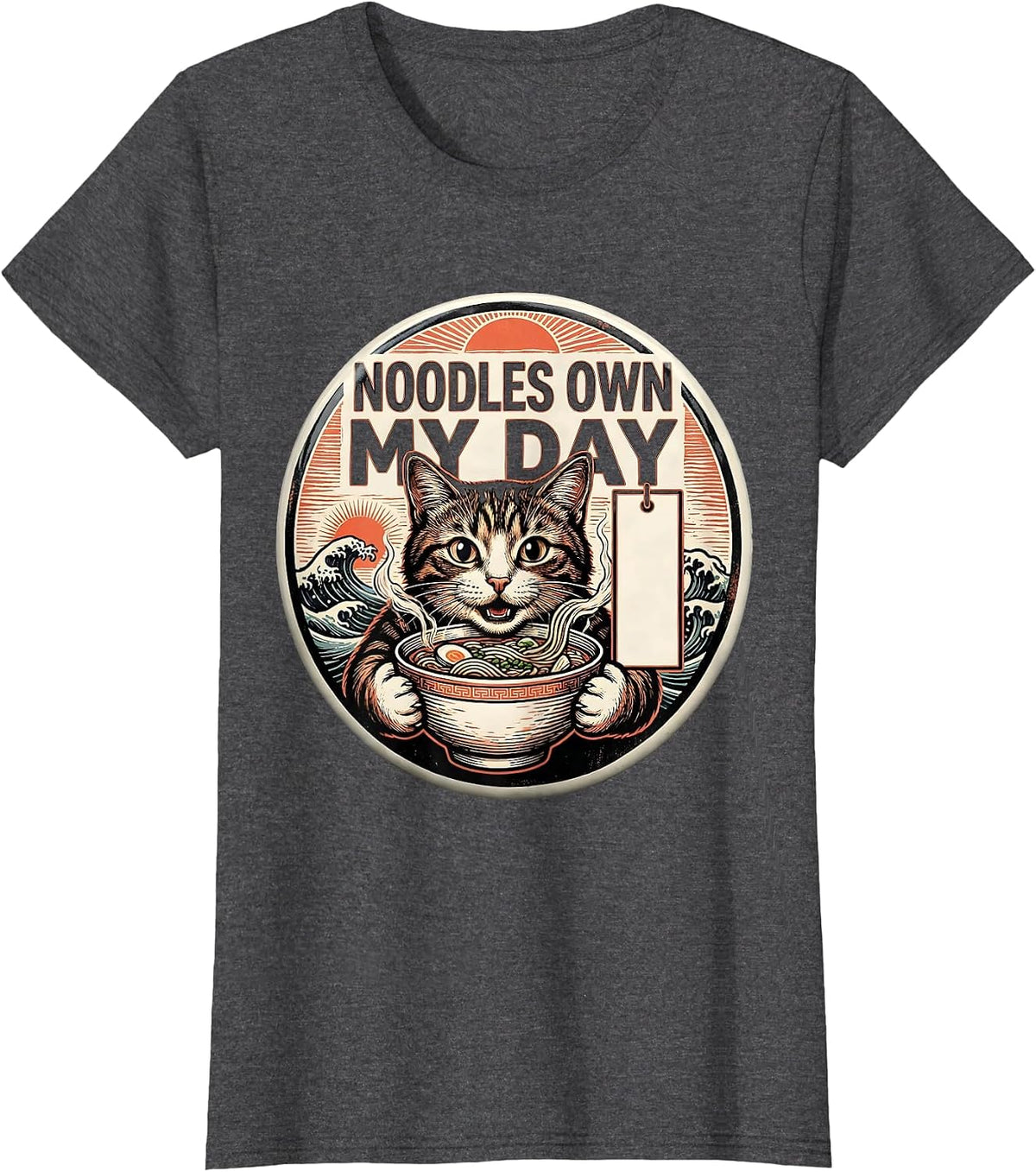 Women's Noodles Own My Day Funny Cat Ramen Anime Kawaii Gift T-Shirt - Dark Heather Grey