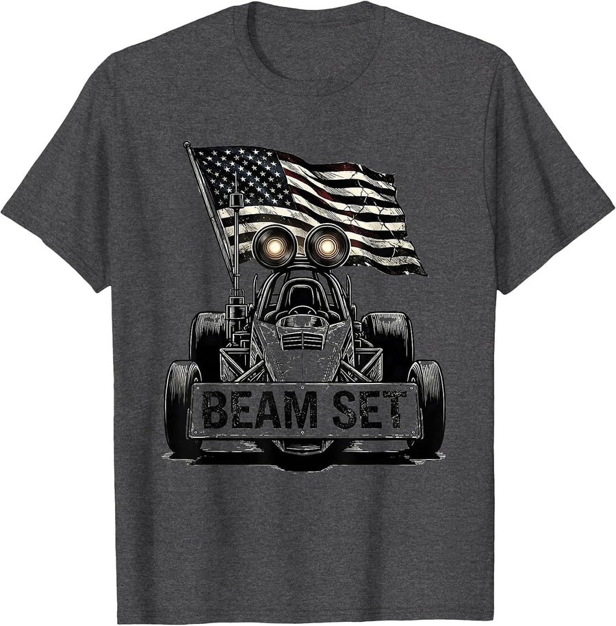 Men's Beam Set Patriotic RC Car Drag Racing American Flag Hobbyist T-Shirt - Dark Heather Grey