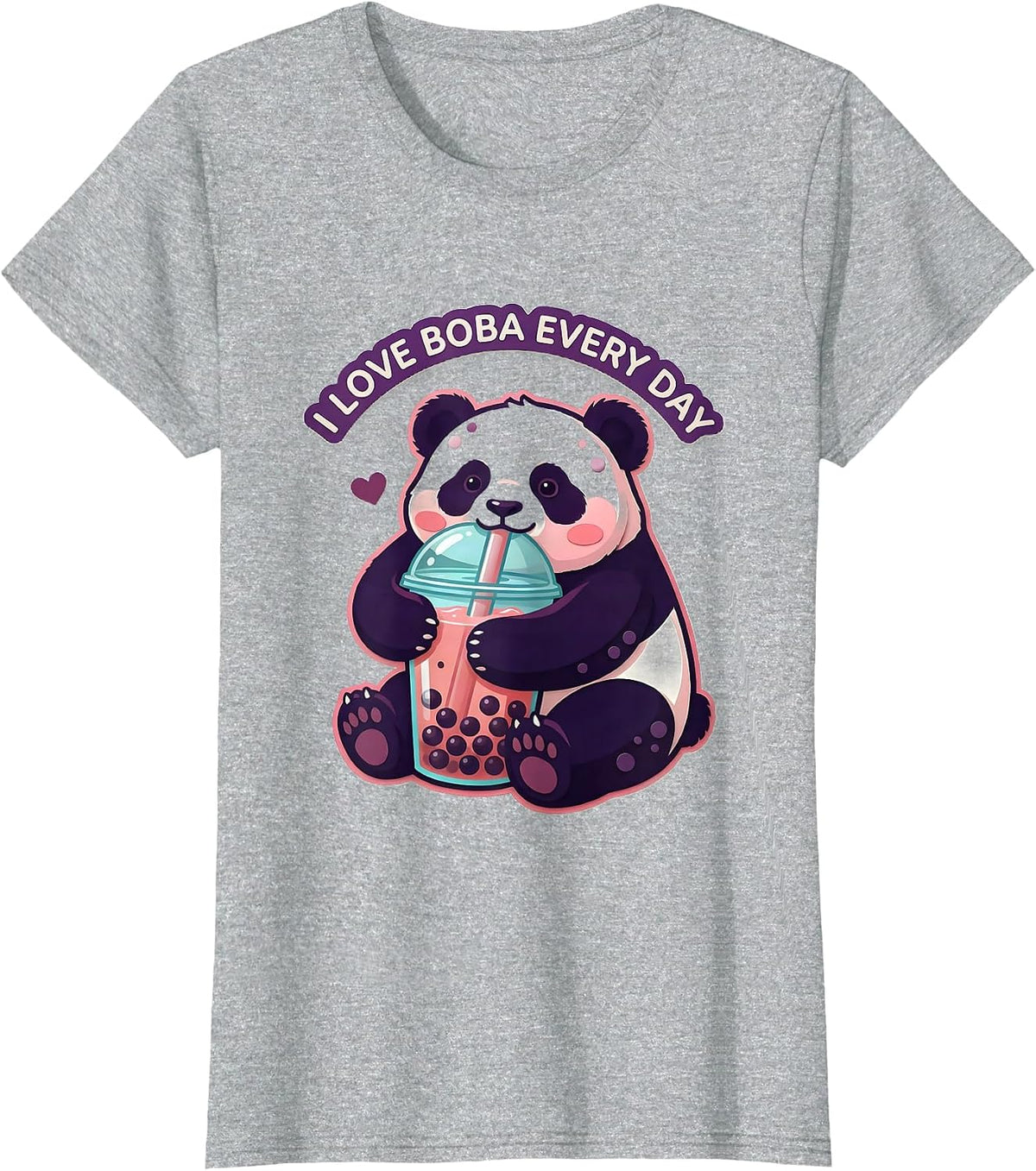 Women's I Love Boba Every Day Cute Kawaii Panda Anime Boba Tea Lover T-Shirt - Heather Grey