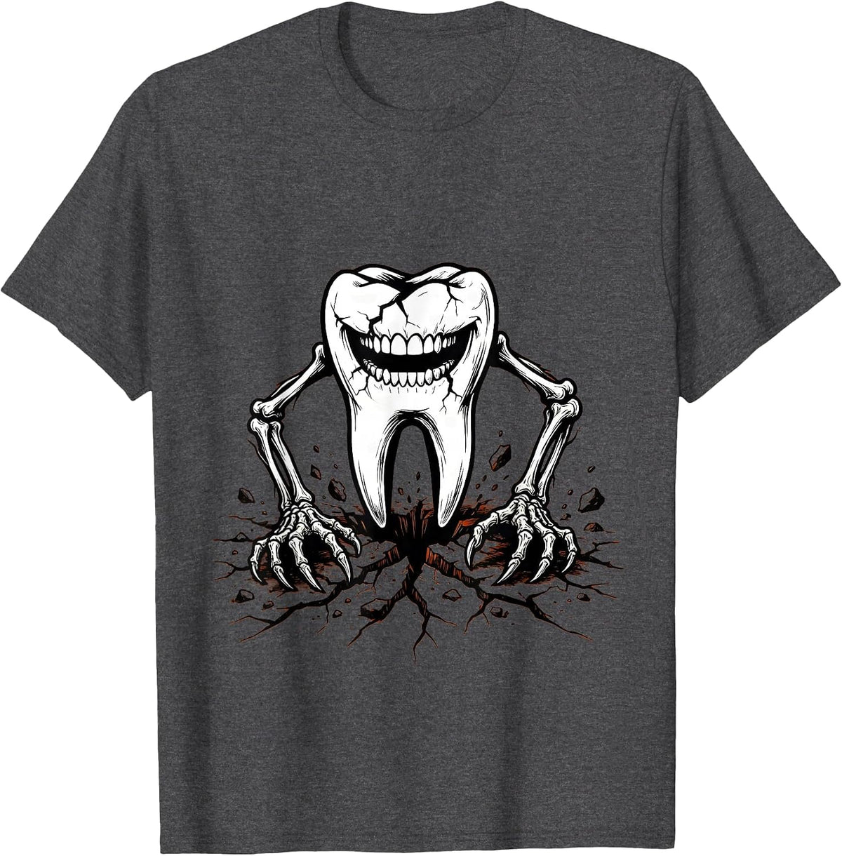 Zombie Tooth Halloween Dental Horror Graphic T-Shirt - Dark Heather Grey