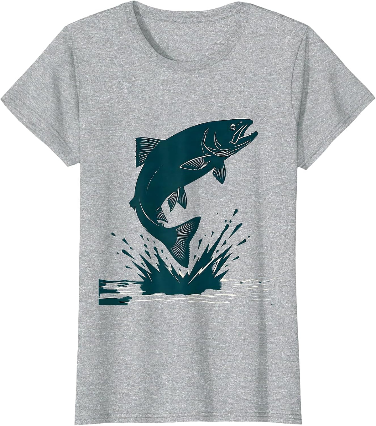 Colorado Trout Leaping River Fishing Illustration T-Shirt - Heather Grey