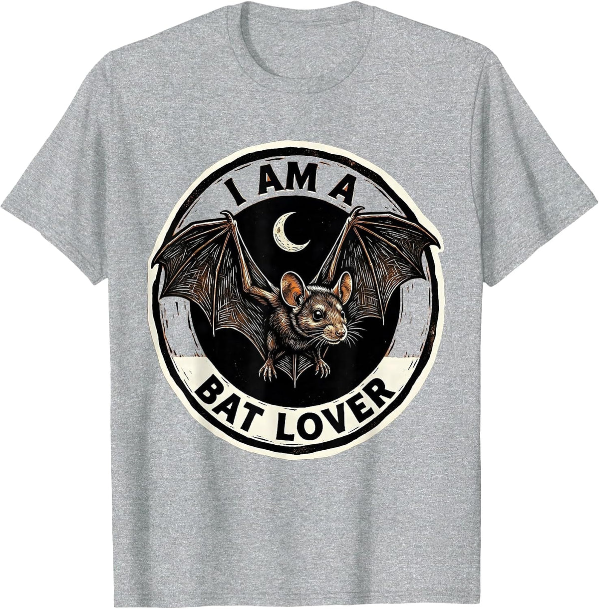 Men's I Am A Bat Lover Linocut Bat Enthusiast Halloween Nature T-Shirt - Heather Grey
