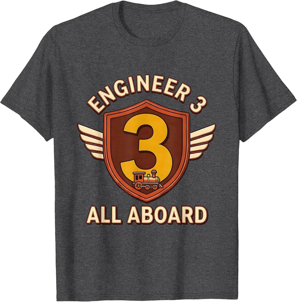 Men's Engineer 3 All Aboard Airplane Vehicles Birthday Boy T-Shirt - Dark Heather Grey