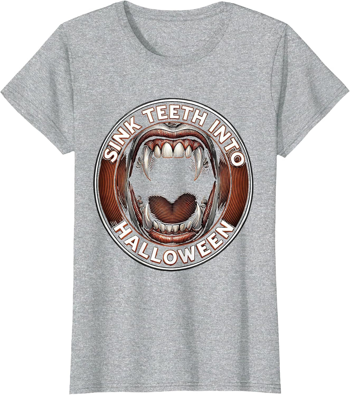 Sink Teeth Into Halloween Dental Design T-Shirt - Heather Grey