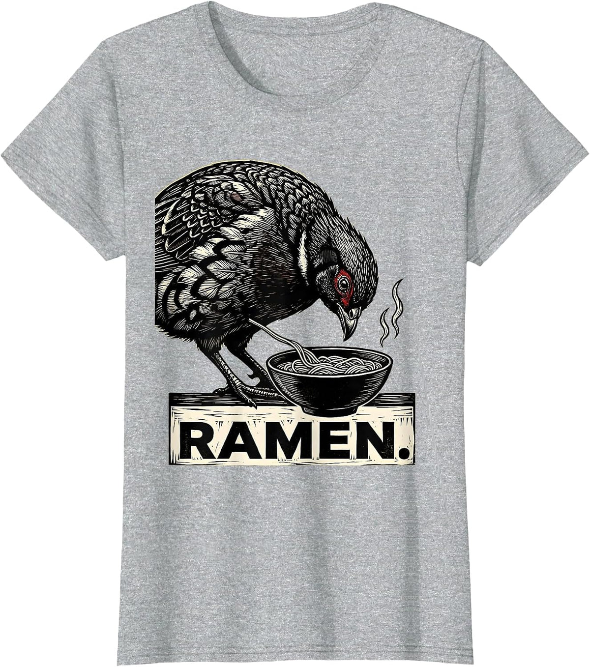 Women's Ramen Japanese Quail Kawaii Anime Animal Food Lover T-Shirt - Heather Grey