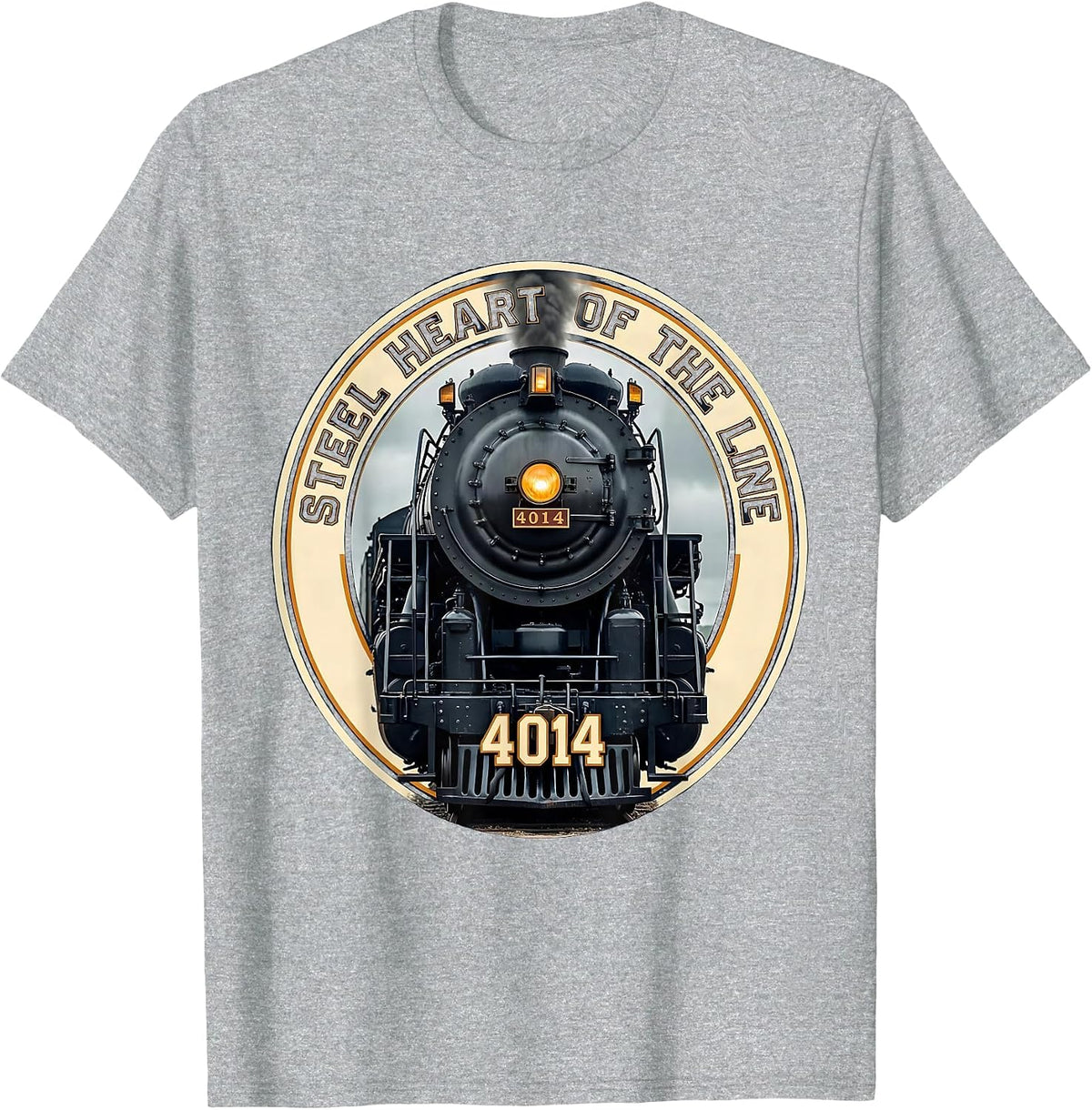 Men's Steel Heart Of The Line Vintage Steam Locomotive Railroad T-Shirt - Heather Grey