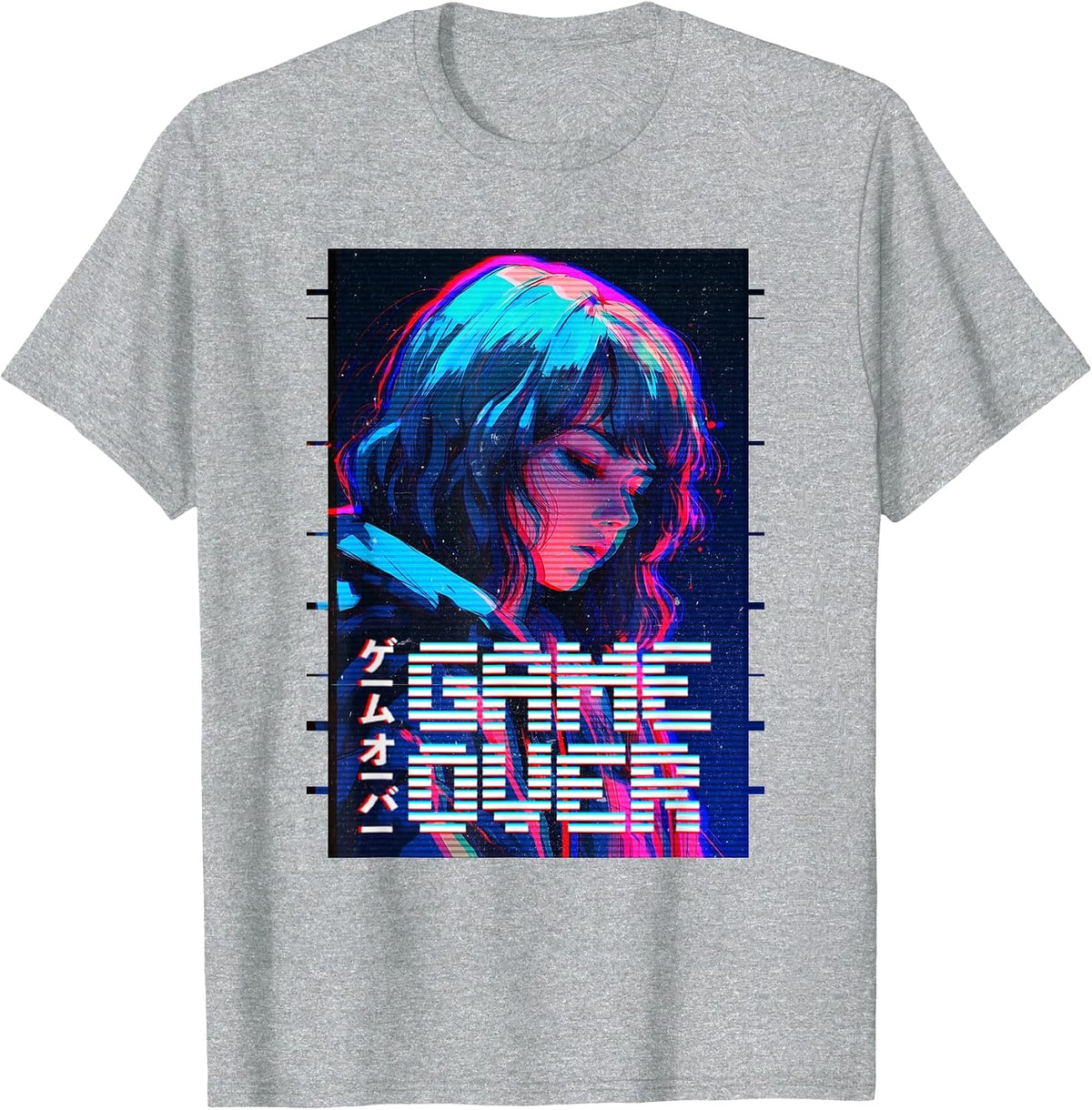 Game Over Sad Japanese Anime Girl Vaporwave Aesthetic T-Shirt - Heather Grey