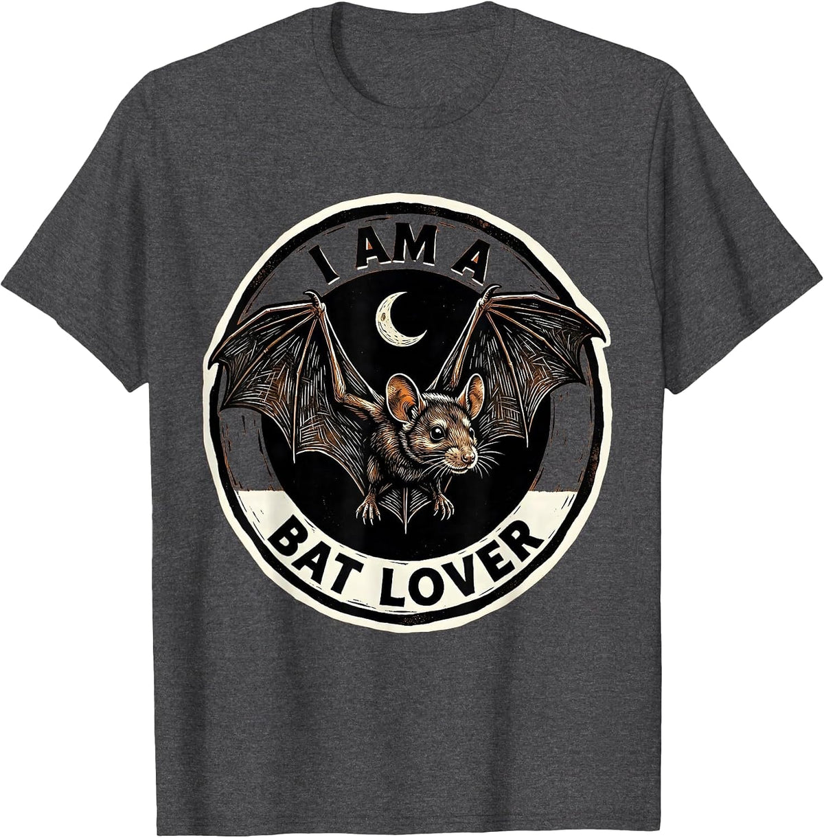 Men's I Am A Bat Lover Linocut Bat Enthusiast Halloween Nature T-Shirt - Dark Heather Grey