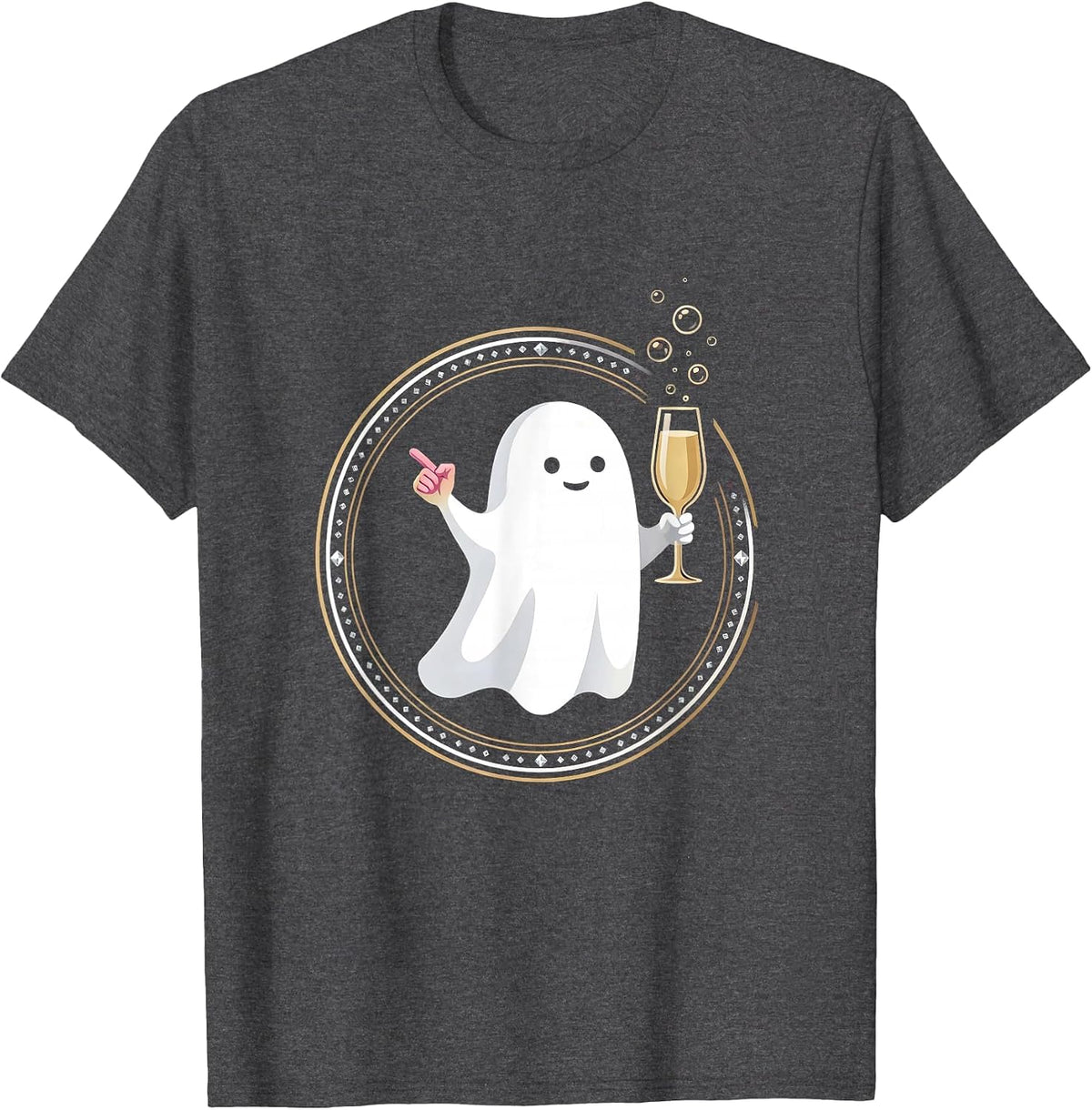 Men's Boo-Jee Ghost Sipping Champagne Illustration T-Shirt - Dark Heather Grey