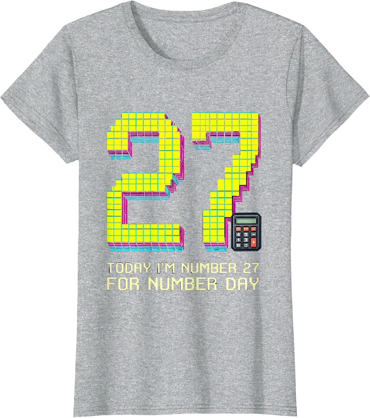Today I'm Number 27 For Number Day Pixel Art Kids Math T-Shirt - Heather Grey