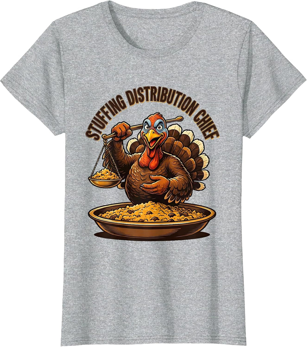Stuffing Distribution Chief Retro Thanksgiving Family Crew T-Shirt - Heather Grey