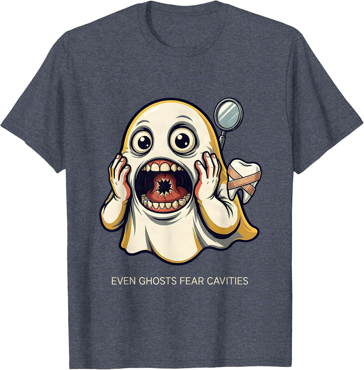 Halloween Dental Ghost Even Ghosts Fear Cavities T-Shirt - Heather Blue