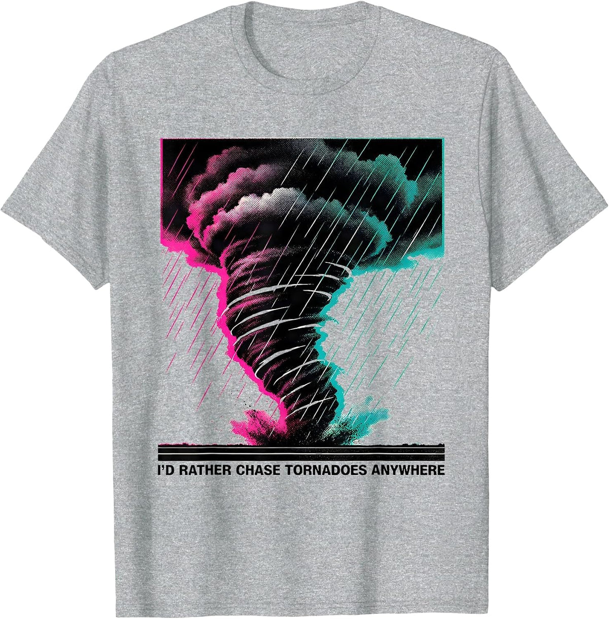 Men's I'd Rather Chase Tornadoes Anywhere Risograph Storm Chaser T-Shirt - Heather Grey