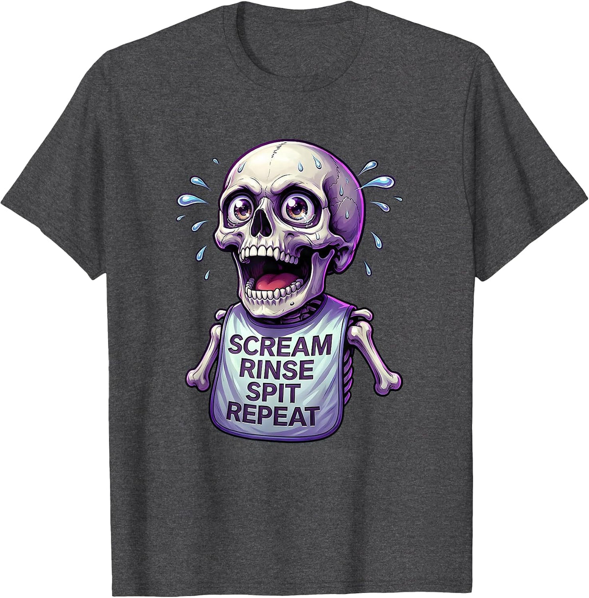 Halloween Dental Suction Scream Rinse Spit Repeat T-Shirt - Dark Heather Grey