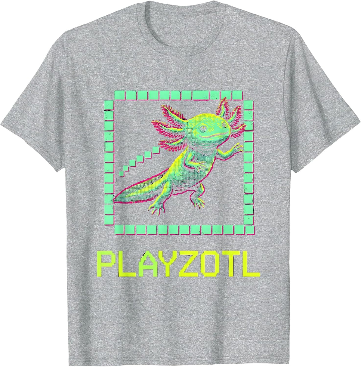 Men's Playzotl Pixel Art Kawaii Axolotl Gamer Kids Gift T-Shirt - Heather Grey