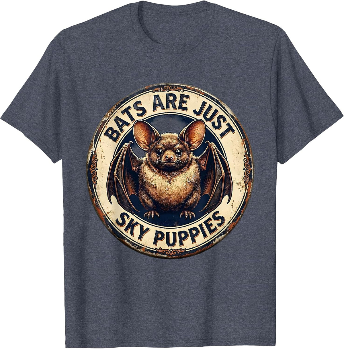 Bats Are Just Sky Puppies Vintage Bat Lover Halloween Humor T-Shirt - Heather Blue