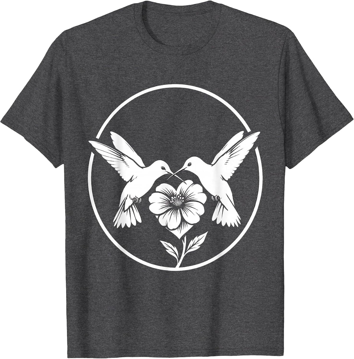 Hummingbird Heart Flower Nature Lover Design T-Shirt - Dark Heather Grey