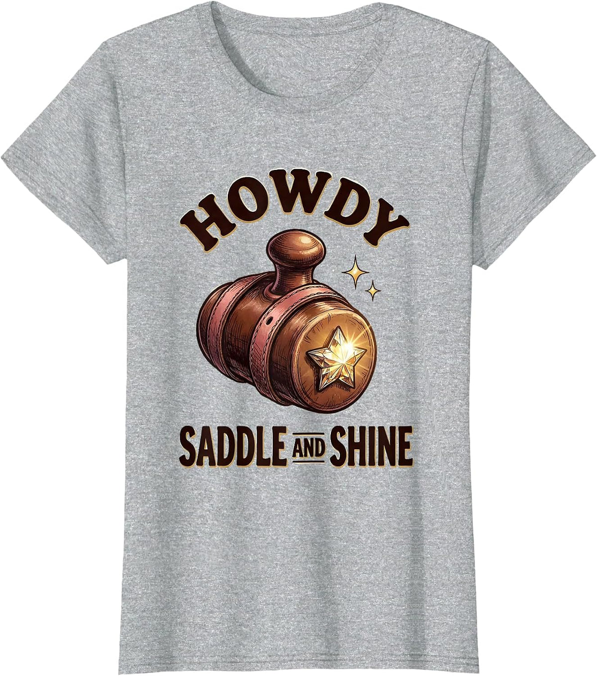 Howdy, Saddle and Shine Playful Cowgirl Western Lifestyle T-Shirt - Heather Grey