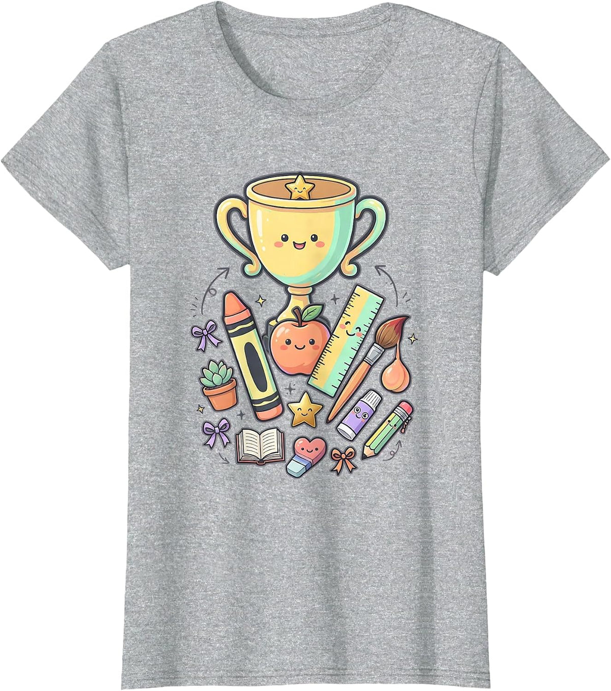 Kindergarten Teacher Trophy Desk Illustration T-Shirt - Heather Grey