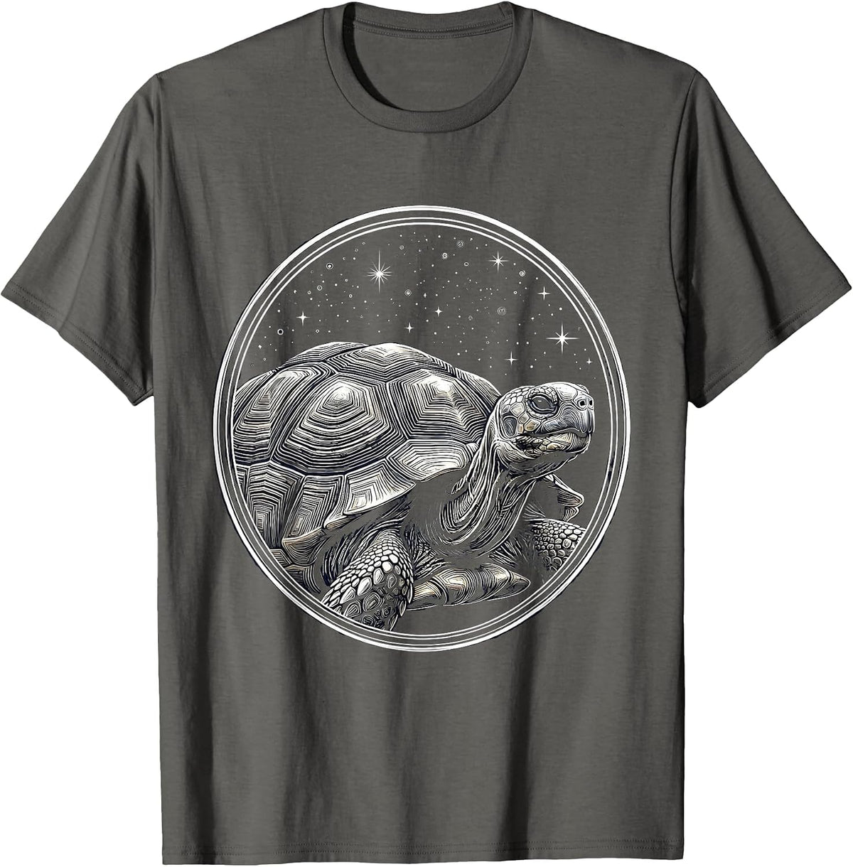 Men's Ancient Tortoise Starry Night Sky Illustration T-Shirt - Asphalt Grey