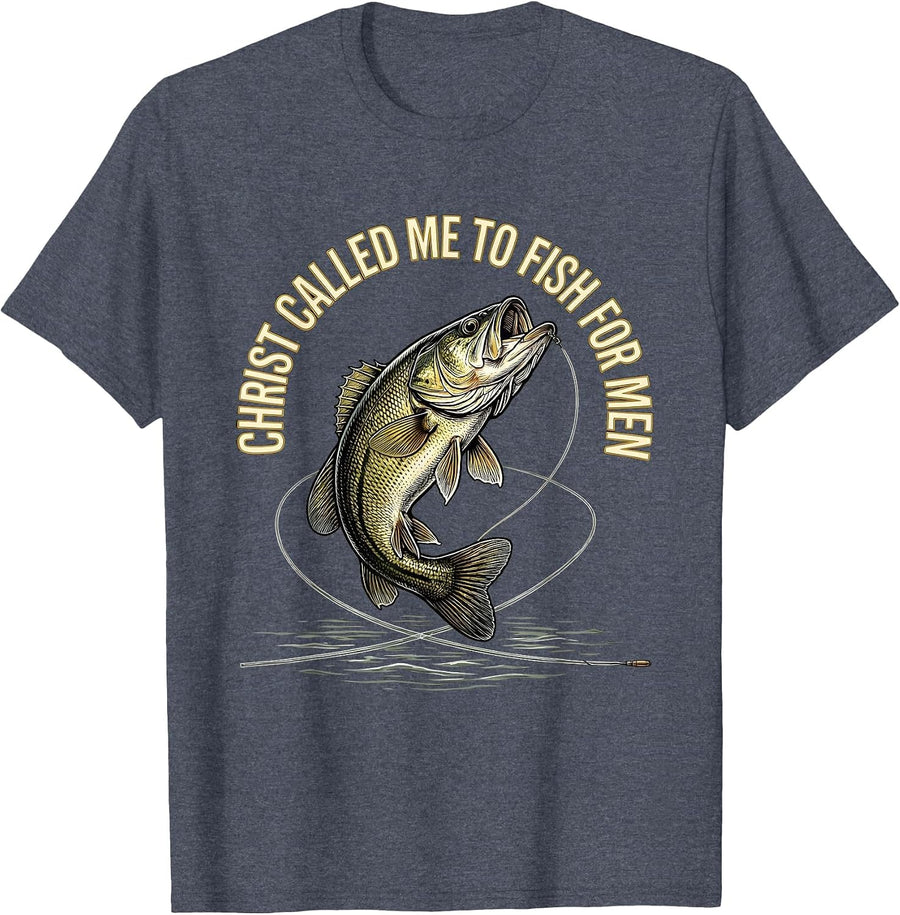 Christ Called Me To Fish Christian Fishing Faith Gift T-Shirt - Heather Blue