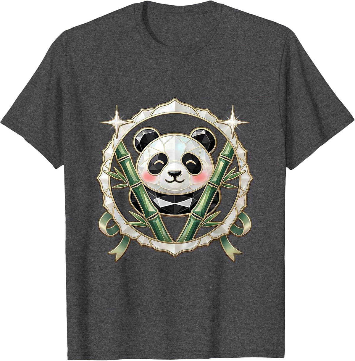 Sleepy Kawaii Panda Hugging Bamboo Stalk T-Shirt - Dark Heather Grey