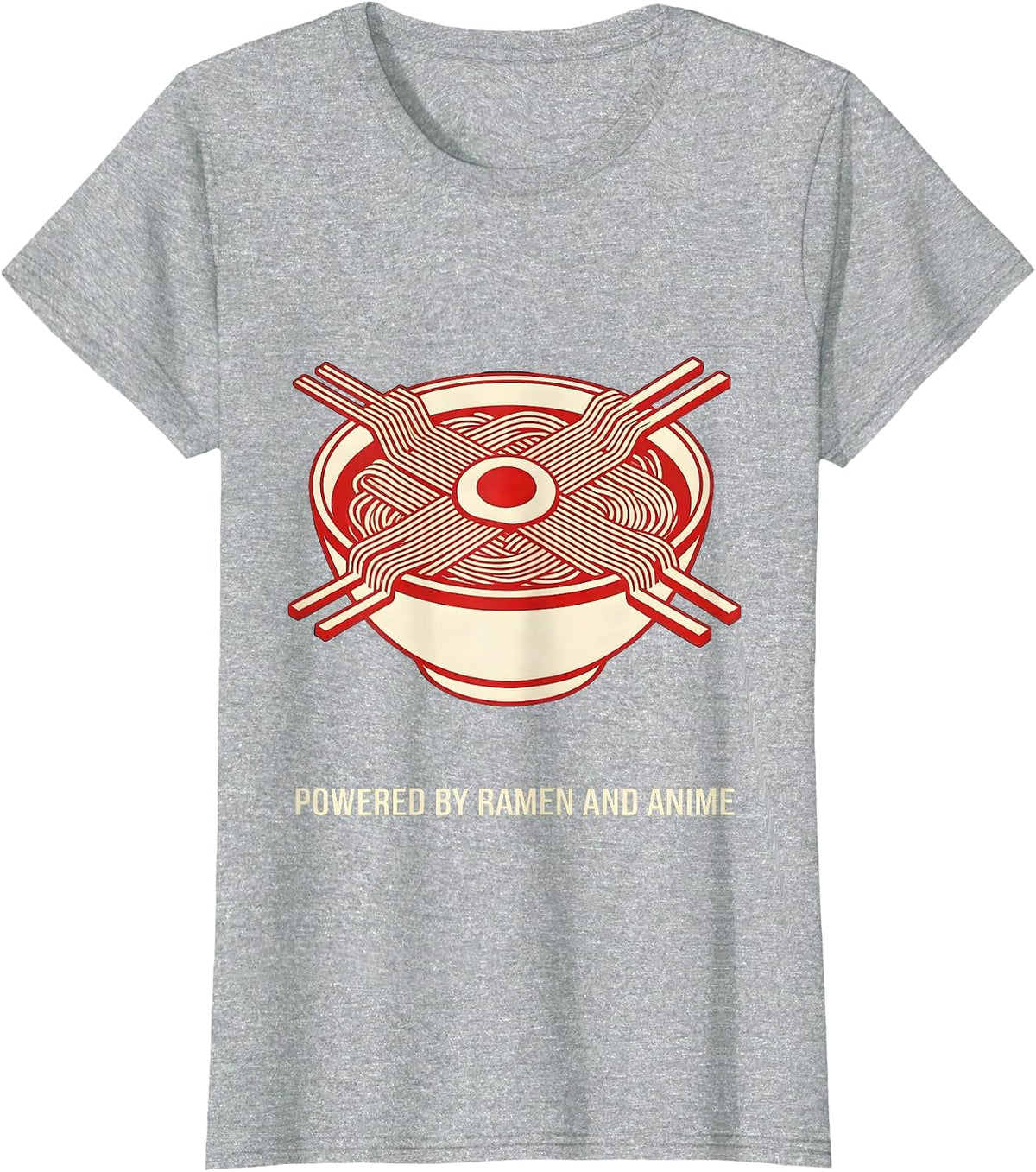 Women's Powered By Ramen And Anime Funny Ramen Lover Anime Fan T-Shirt - Heather Grey