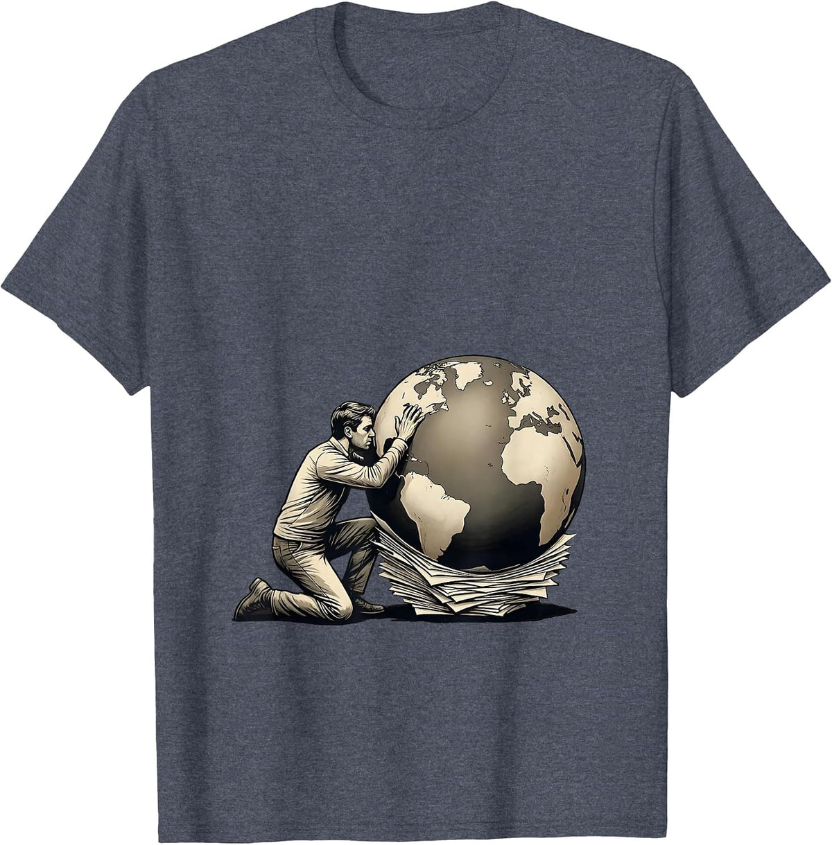Atlas Kneeling Globe Mythical Humor T-Shirt - Heather Blue