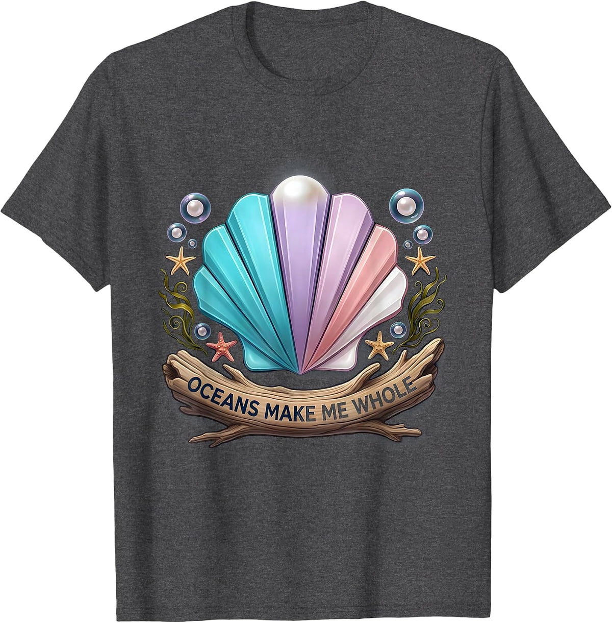Men's Oceans Make Me Whole Fish Lover Design T-Shirt - Dark Heather Grey