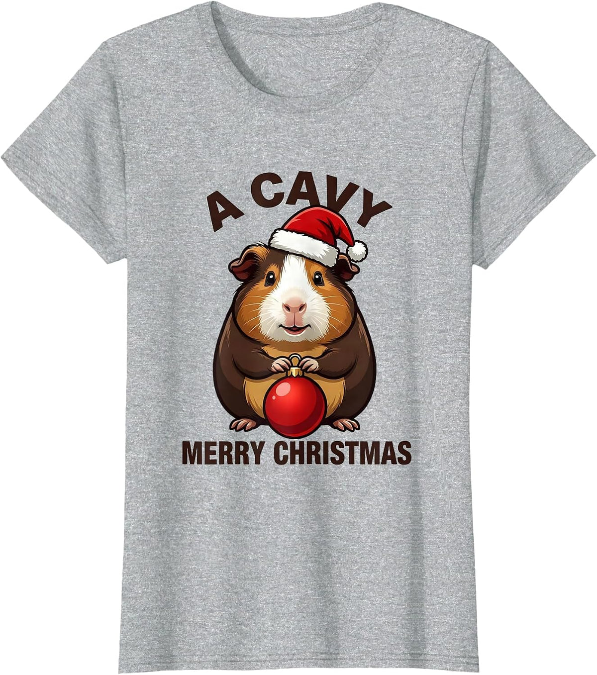 A Cavy Merry Christmas Funny Guinea Pig Santa Hat Holiday T-Shirt - Heather Grey