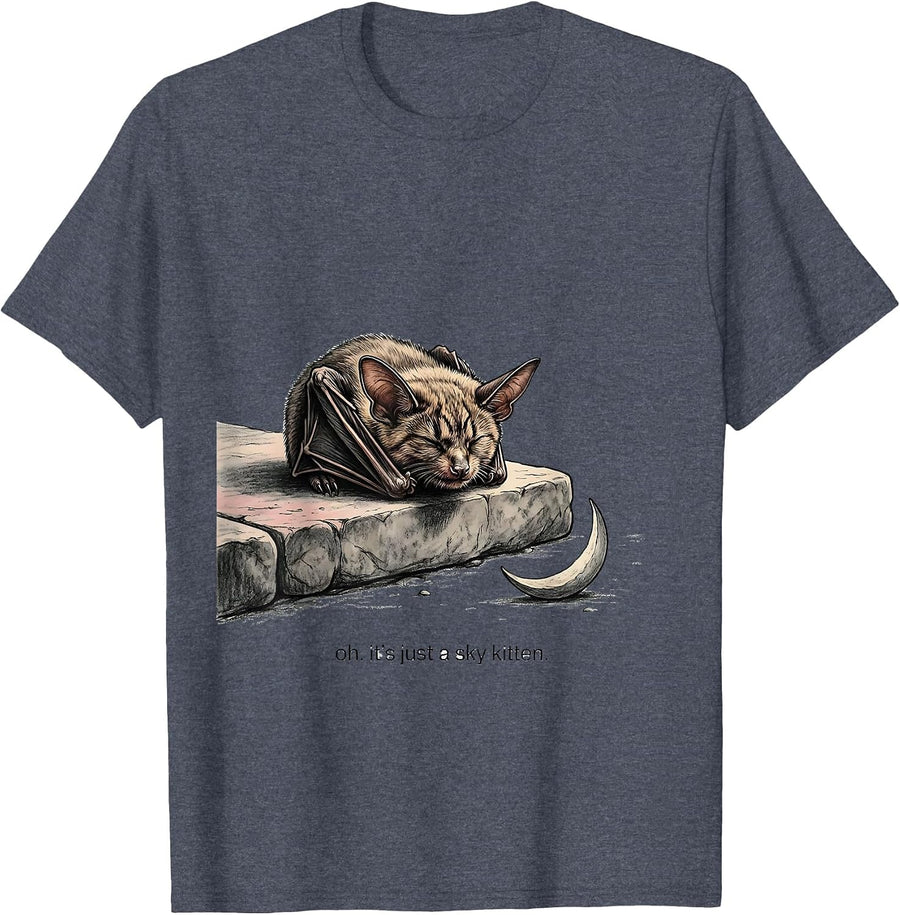 Oh. It's Just a Sky Kitten Funny Bat Lover Halloween Nature T-Shirt - Heather Blue