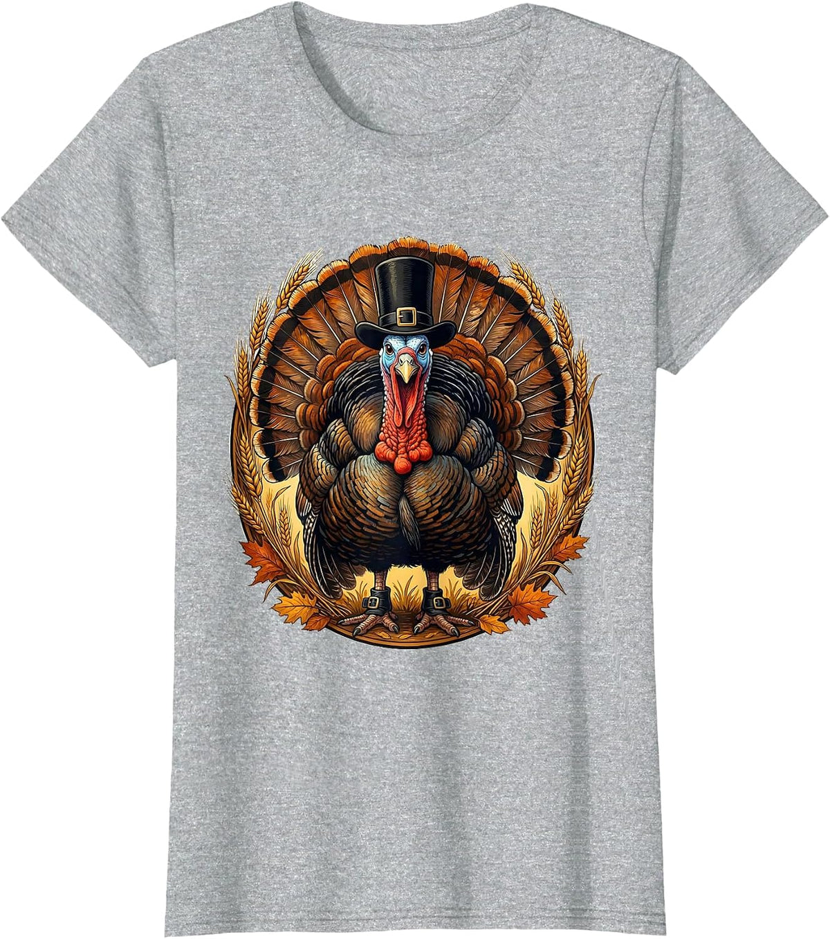 Thanksgiving Pilgrim Turkey Holiday Graphic T-Shirt - Heather Grey